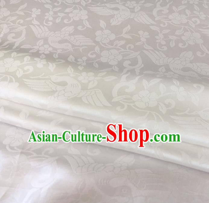 Asian Chinese Traditional Bird Flowers Pattern Design White Brocade Fabric Silk Fabric Chinese Fabric Asian Material