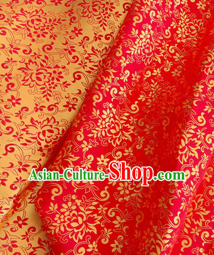 Asian Chinese Traditional Bauhinia Pattern Design Red Brocade Fabric Silk Fabric Chinese Fabric Asian Material