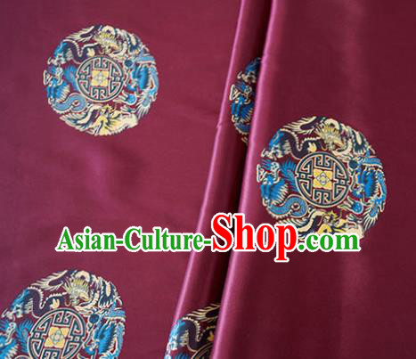 Asian Chinese Traditional Dragon Phoenix Pattern Design Wine Red Brocade Fabric Silk Fabric Chinese Fabric Asian Material