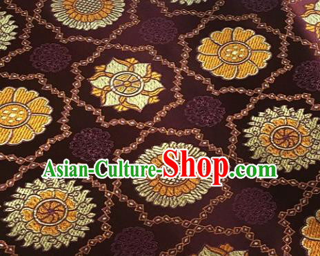 Asian Chinese Traditional Sunflowers Pattern Design Purple Brocade Fabric Silk Fabric Chinese Fabric Asian Material