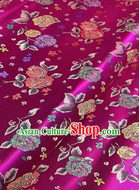 Asian Chinese Traditional Roses Pattern Design Rosy Brocade Fabric Silk Fabric Chinese Fabric Asian Material