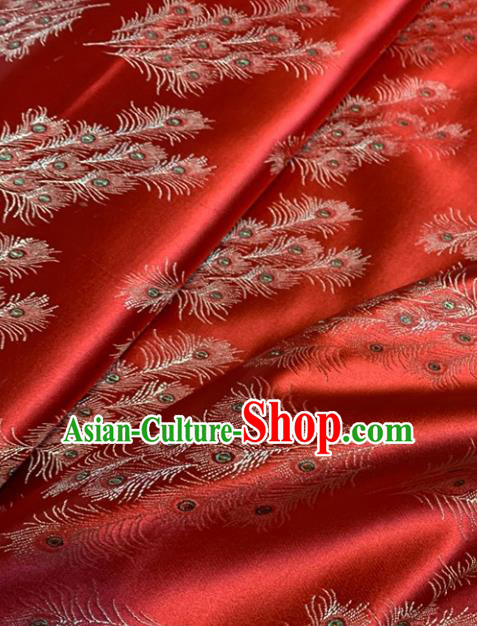 Asian Chinese Traditional Feather Pattern Design Red Brocade Fabric Silk Fabric Chinese Fabric Asian Material