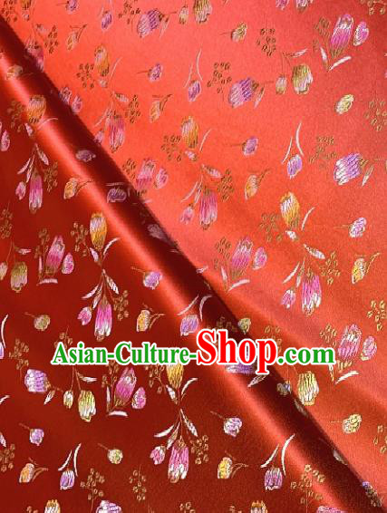 Asian Chinese Traditional Tulip Pattern Design Red Brocade Fabric Silk Fabric Chinese Fabric Asian Material