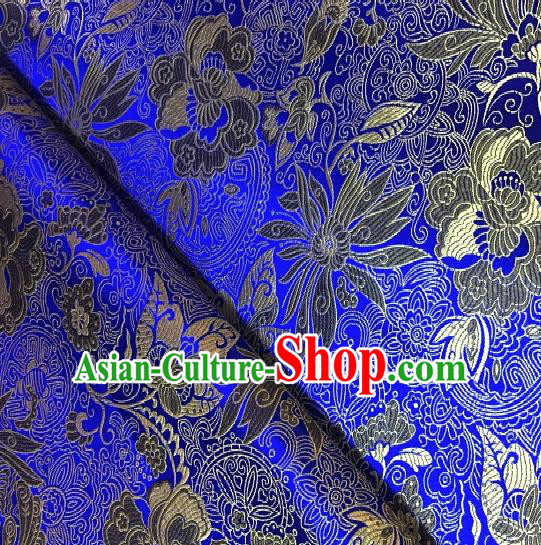 Asian Chinese Traditional Lotus Peony Pattern Design Royalblue Brocade Fabric Silk Fabric Chinese Fabric Asian Material