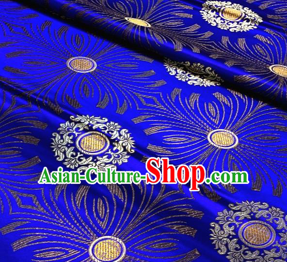 Asian Chinese Traditional Round Flowers Pattern Design Royalblue Brocade Fabric Silk Fabric Chinese Fabric Asian Material