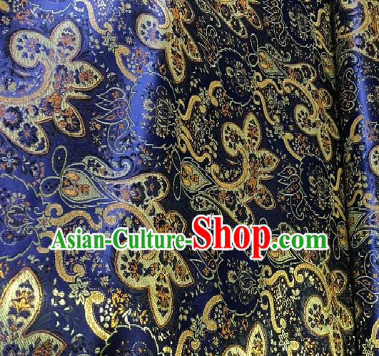 Asian Chinese Traditional Paddy Flowers Pattern Design Royalblue Brocade Fabric Silk Fabric Chinese Fabric Asian Material