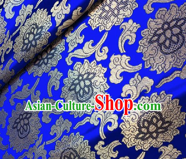 Asian Chinese Traditional Buddhism Lotus Pattern Design Royalblue Brocade Fabric Silk Fabric Chinese Fabric Asian Material