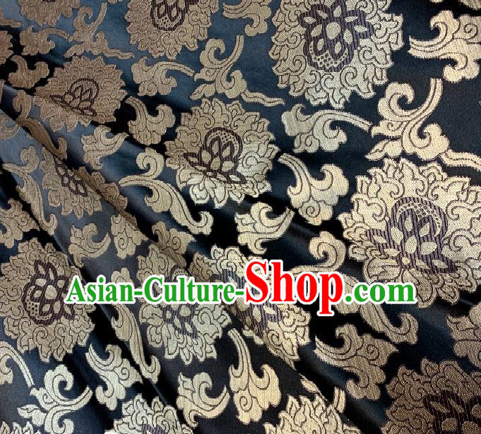 Asian Chinese Traditional Buddhism Lotus Pattern Design Black Brocade Fabric Silk Fabric Chinese Fabric Asian Material