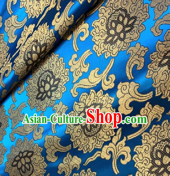 Asian Chinese Traditional Buddhism Lotus Pattern Design Blue Brocade Fabric Silk Fabric Chinese Fabric Asian Material