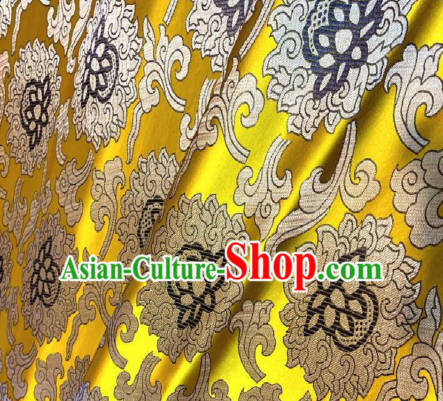 Asian Chinese Traditional Buddhism Lotus Pattern Design Golden Brocade Fabric Silk Fabric Chinese Fabric Asian Material