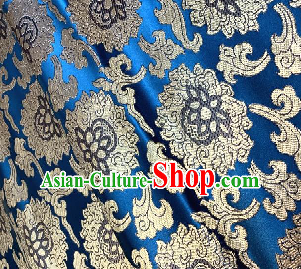 Asian Chinese Traditional Buddhism Lotus Pattern Design Lake Blue Brocade Fabric Silk Fabric Chinese Fabric Asian Material