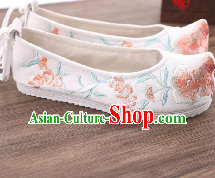 Chinese Traditional Hanfu Shoes Ancient Princess White Embroidered Shoes National Wedding Shoes for Women