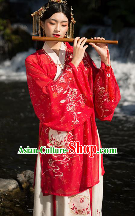 Traditional Chinese Ming Dynasty Wedding Red Hanfu Dress Ancient Princess Historical Costume for Women