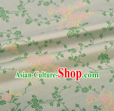 Chinese Traditional Hanfu Silk Fabric Classical Flowers Pattern Design Light Green Brocade Tang Suit Fabric Material