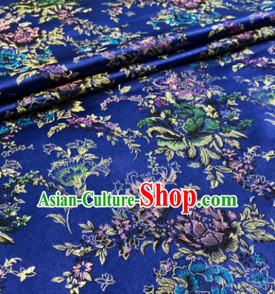 Chinese Traditional Hanfu Silk Fabric Classical Peony Pattern Design Royalblue Brocade Tang Suit Fabric Material