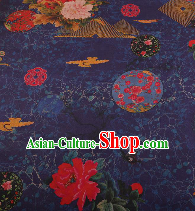 Chinese Traditional Moon Peony Pattern Design Purple Satin Watered Gauze Brocade Fabric Asian Silk Fabric Material