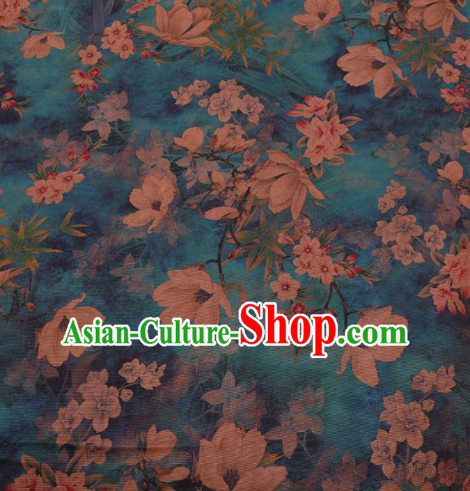 Chinese Traditional Magnolia Pattern Design Green Satin Watered Gauze Brocade Fabric Asian Silk Fabric Material