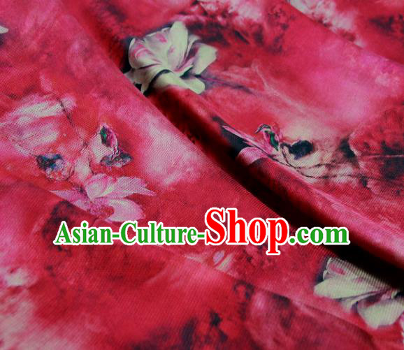 Chinese Traditional Lotus Pattern Design Red Satin Watered Gauze Brocade Fabric Asian Silk Fabric Material