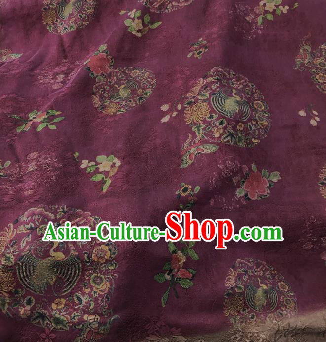 Chinese Traditional Phoenix Peony Pattern Design Purple Satin Watered Gauze Brocade Fabric Asian Silk Fabric Material