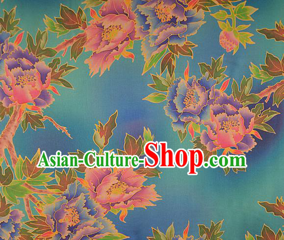 Chinese Traditional Peony Pattern Design Green Satin Watered Gauze Brocade Fabric Asian Silk Fabric Material