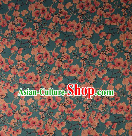 Chinese Traditional Peach Blossom Pattern Design Green Satin Watered Gauze Brocade Fabric Asian Silk Fabric Material