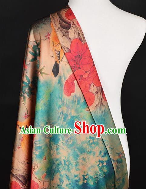 Chinese Traditional Flowers Pattern Design Green Satin Watered Gauze Brocade Fabric Asian Silk Fabric Material