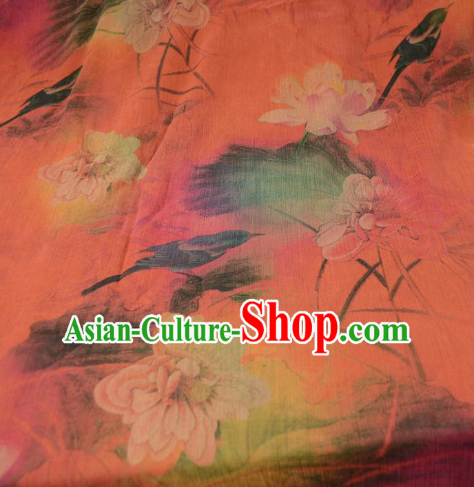 Chinese Traditional Lotus Pattern Design Orange Satin Watered Gauze Brocade Fabric Asian Silk Fabric Material