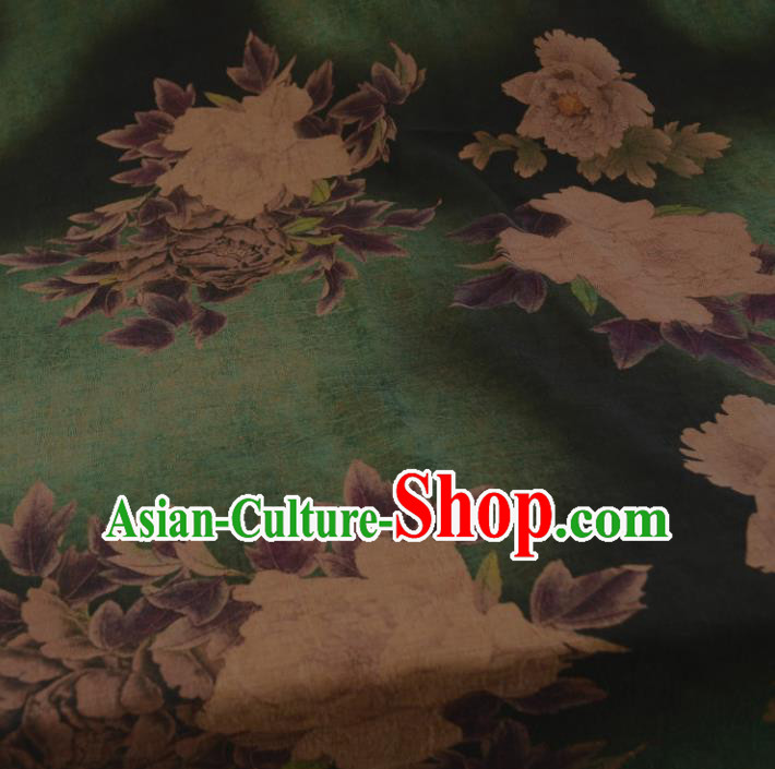 Chinese Traditional Peony Pattern Design Deep Green Satin Watered Gauze Brocade Fabric Asian Silk Fabric Material