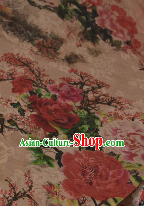 Chinese Traditional Peony Pattern Design Satin Watered Gauze Brocade Fabric Asian Silk Fabric Material