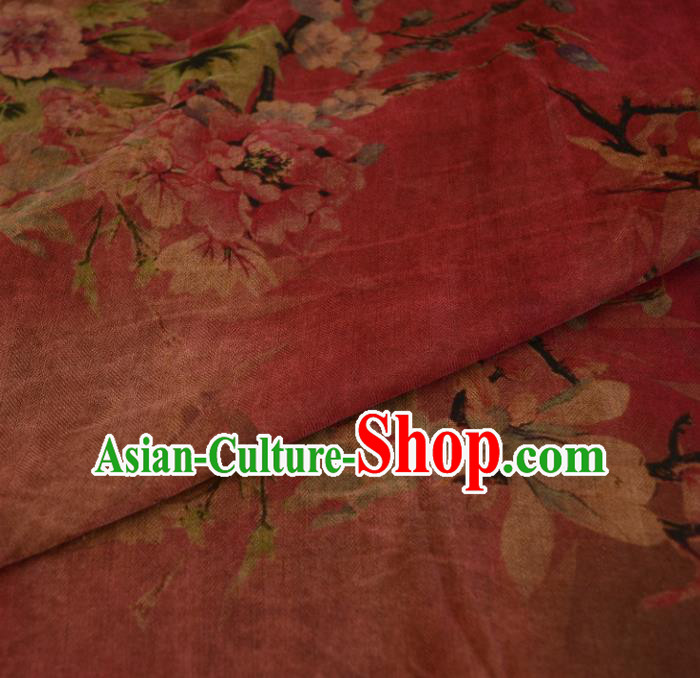 Chinese Traditional Peony Pattern Design Peach Pink Satin Watered Gauze Brocade Fabric Asian Silk Fabric Material