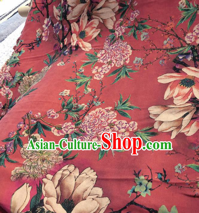 Chinese Traditional Peony Pattern Design Purplish Red Satin Watered Gauze Brocade Fabric Asian Silk Fabric Material