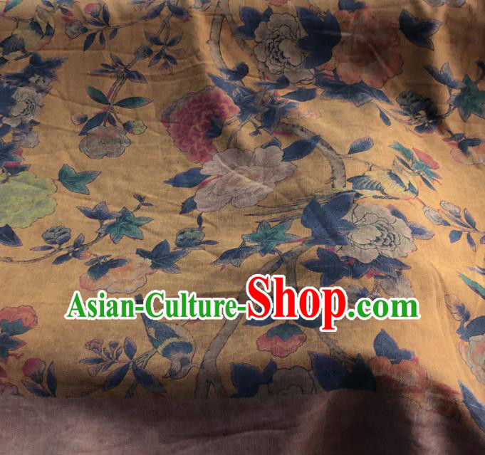 Chinese Traditional Peony Pattern Design Yellow Satin Watered Gauze Brocade Fabric Asian Silk Fabric Material