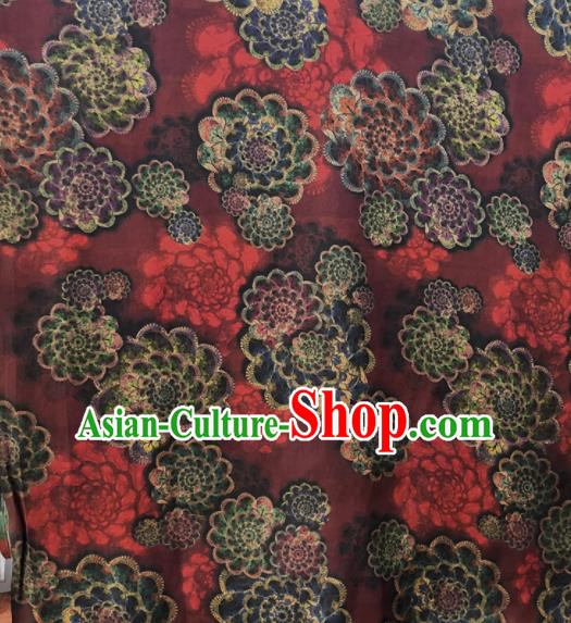 Chinese Traditional Flowers Pattern Design Wine Red Satin Watered Gauze Brocade Fabric Asian Silk Fabric Material