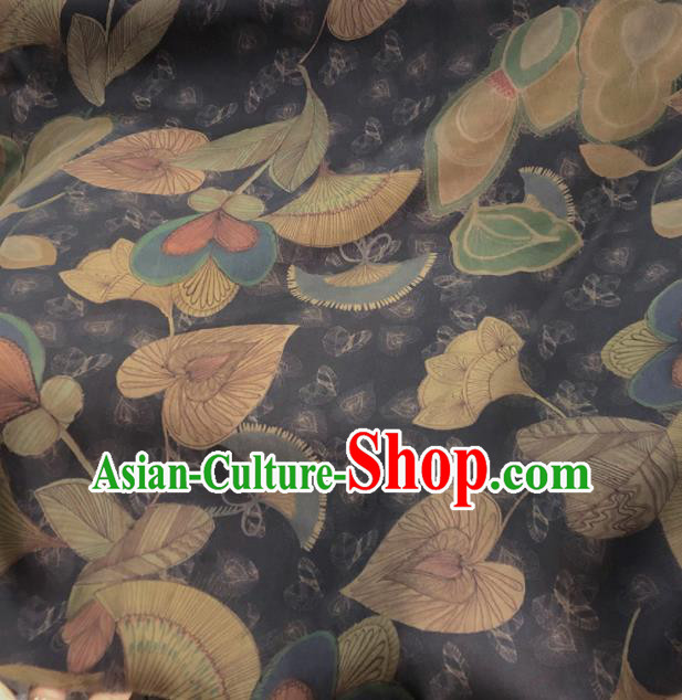 Chinese Traditional Leaf Pattern Design Grey Satin Watered Gauze Brocade Fabric Asian Silk Fabric Material