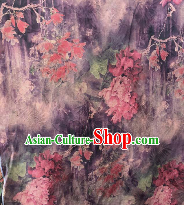 Chinese Traditional Peony Pattern Design Violet Satin Watered Gauze Brocade Fabric Asian Silk Fabric Material