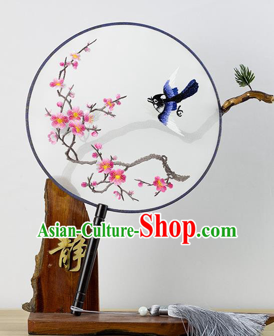 Chinese Traditional Hanfu Embroidered Wintersweet Palace Fans Ancient Princess Dance Silk Round Fan for Women