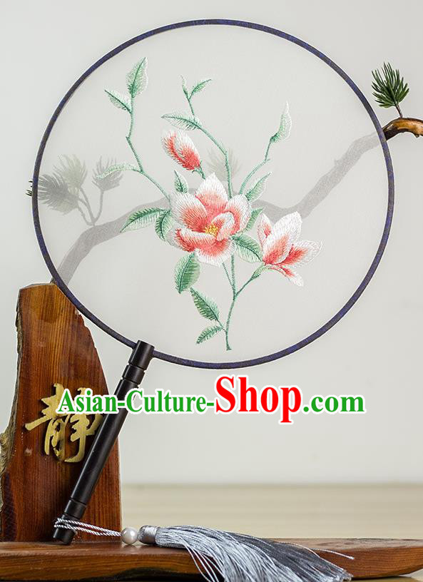 Chinese Traditional Hanfu Embroidered Palace Fans Ancient Princess Dance Silk Round Fan for Women