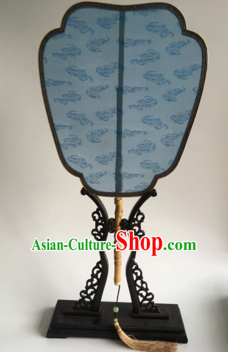 Chinese Traditional Hanfu Blue Silk Palace Fans Ancient Princess Dance Fan for Women