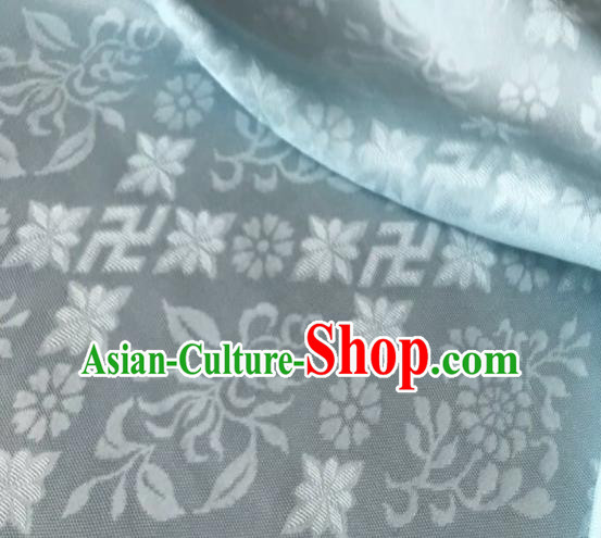 Chinese Traditional Rich Flowers Pattern Design Light Blue Brocade Fabric Asian Silk Fabric Chinese Fabric Material