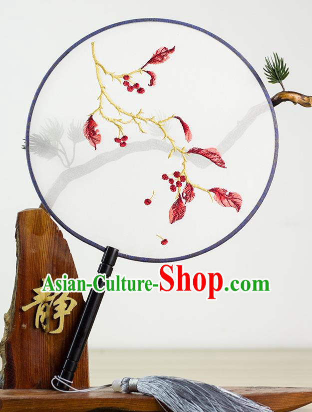 Chinese Traditional Hanfu Embroidered Red Leaf Palace Fans Ancient Princess Dance Silk Round Fan for Women