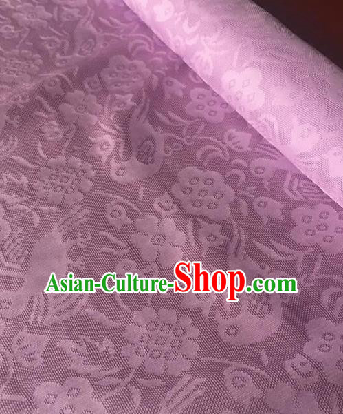 Chinese Traditional Flower Bird Pattern Design Lilac Brocade Fabric Asian Silk Fabric Chinese Fabric Material