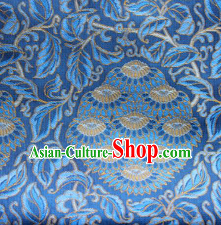 Chinese Traditional Lotus Pattern Design Blue Brocade Fabric Asian Silk Fabric Chinese Fabric Material