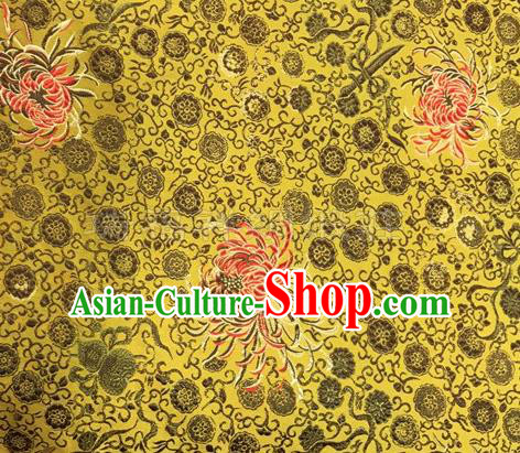 Chinese Traditional Hanfu Silk Fabric Classical Chrysanthemum Pattern Design Golden Brocade Tang Suit Fabric Material