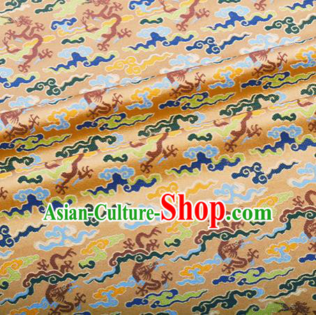 Chinese Traditional Hanfu Silk Fabric Classical Cloud Dragon Pattern Design Light Golden Brocade Tang Suit Fabric Material