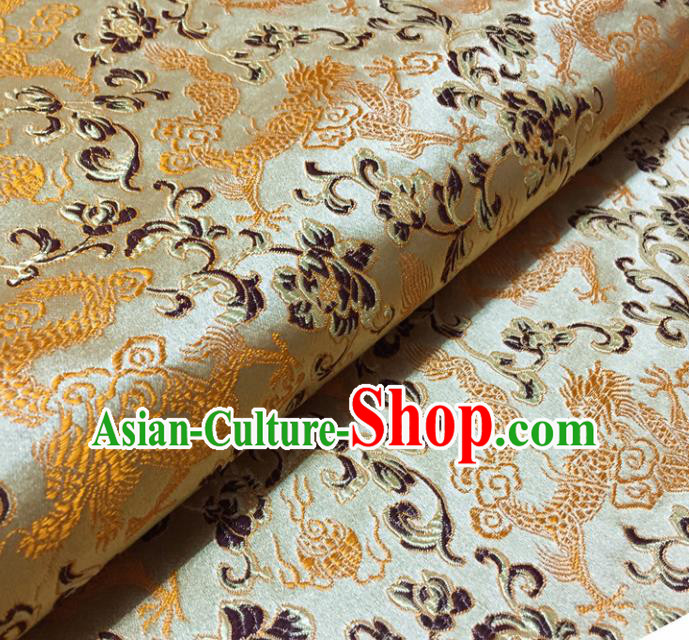 Chinese Traditional Dragons Pattern Design Beige Brocade Fabric Asian Silk Fabric Chinese Fabric Material