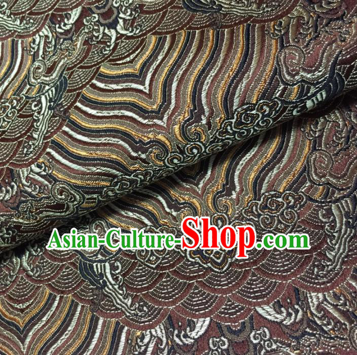 Chinese Traditional Sea Wave Pattern Design Brown Brocade Fabric Asian Silk Fabric Chinese Fabric Material
