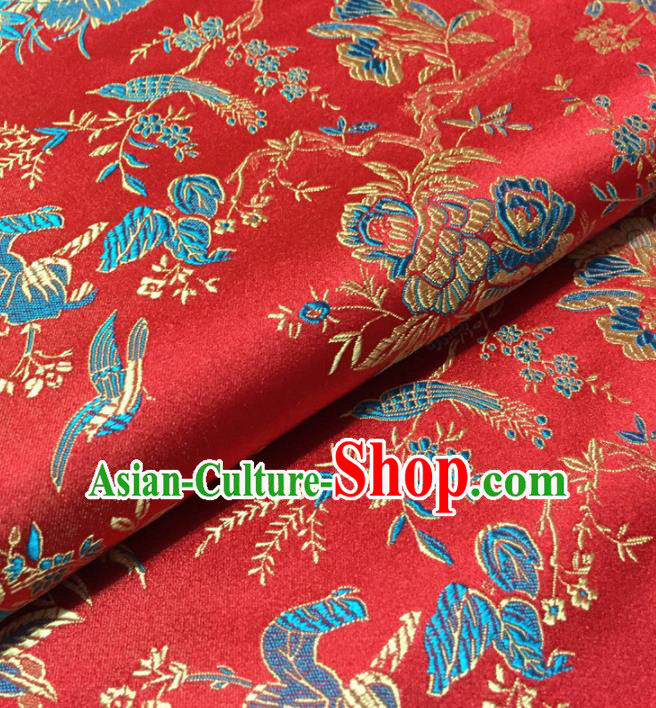 Chinese Traditional Flowers Bird Pattern Design Red Brocade Fabric Asian Silk Fabric Chinese Fabric Material