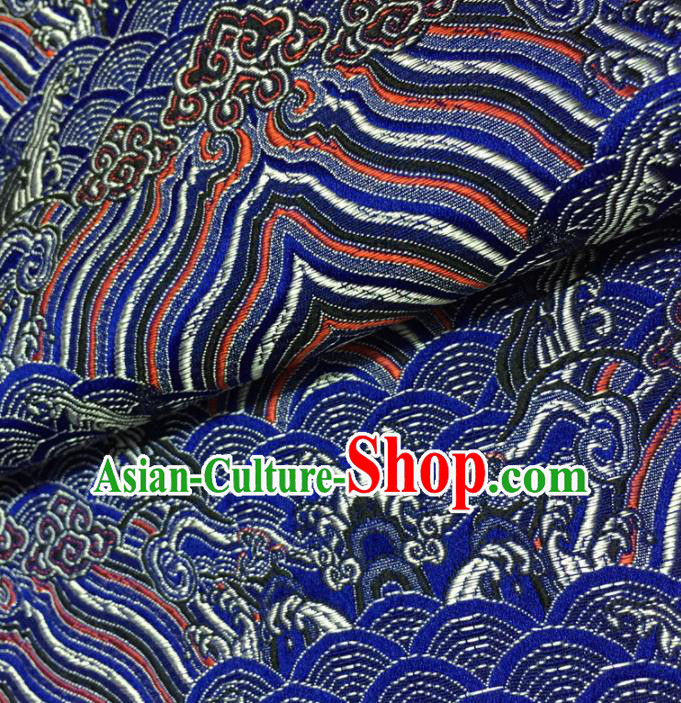 Chinese Traditional Sea Wave Pattern Design Royalblue Brocade Fabric Asian Silk Fabric Chinese Fabric Material