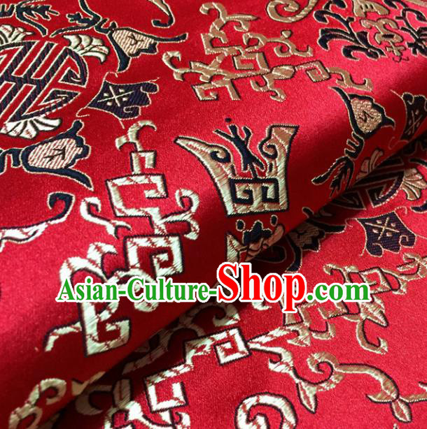 Chinese Traditional Chimes Pattern Design Red Brocade Fabric Asian Silk Fabric Chinese Fabric Material