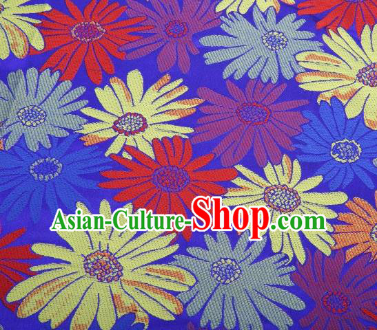 Chinese Classical Sunflowers Pattern Design Blue Brocade Traditional Hanfu Silk Fabric Tang Suit Fabric Material